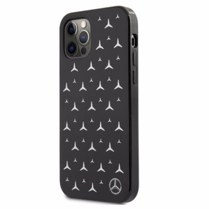 Mercedes Sudraba zvaigžņu raksta viedtālruņa apvalks iPhone 12 Pro Max - melns