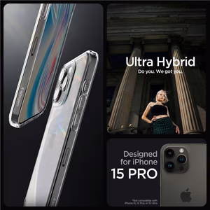 Spigen Crystal Hybrid viedtālruņa apvalks iPhone 15 Pro - caurspīdīgs