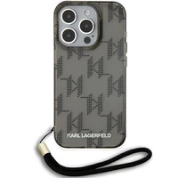 Karl Lagerfeld IML Mono KL Pattern & Cord viedtālruņa apvalks iPhone 15 Pro Max - melns