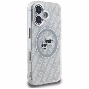 Karl Lagerfeld IML Glitter Karl & Choupette Heads Logo MagSafe iPhone 16 Case - Gray