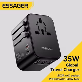 Lādētājs Essager "Travel Global 1" Melns 35W (2xPD / 3xQC3.0) (EU / US / UK)