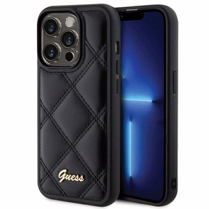 Guess Quilted Metal Logo viedtālruņa apvalks iPhone 15 Pro Max - melns