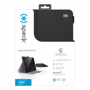 Speck Balance Folio atverams vāciņš ierīcei iPad 11" (2025) / 10.9" (2022), ar Microban pretmikrobu aizsardzību un magnētisku statīvu, melns