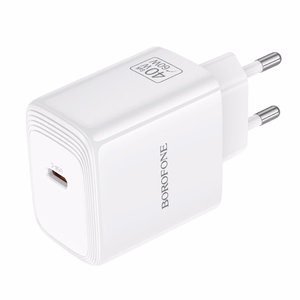 Borofone BN33 Fuente GaN USB-C tīkla lādētājs QC3.0 PD 40W balts
