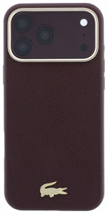 Bordo Lacoste Champs Elysees PU ādas MagSafe vāciņš ar zelta logotipu Apple iPhone 18 Pro