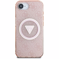Guess IML Metal Glitter 4G Circle Triangle magnētiskais viedtālruņa apvalks iPhone 16e - rozā