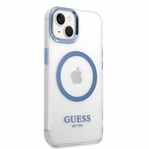 Guess Metāla kontūra Magnētiskais viedtālruņa apvalks iPhone 14 Plus - zils