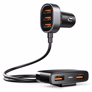 Joyroom ātrais automobiļu lādētājs ar 5 USB pieslēgvietām, 6,2 A, ar pagarināšanas kabeli, melns (JR-CL03)