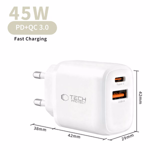 Tech-Protect NCA45W-GAN 2 portu 45 W sienas lādētājs ar USB-C kabeli - balts