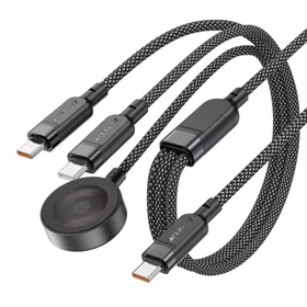 Acefast C6-11 USB-C 3in1 kabelis - 2x USB-C / Qi 480Mb/s 100W 1,2 m - melns