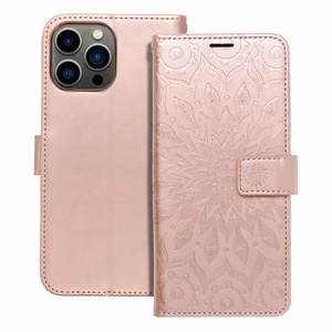 MEZZO grāmatas viedtālruņa apvalks IPHONE 13 PRO MAX mandala rozā zelts