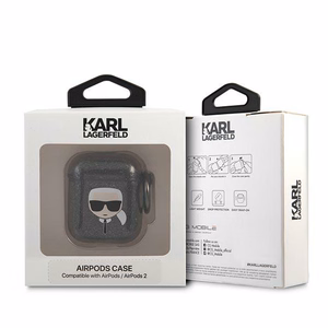 Karl Lagerfeld Glitter Karl's Head чехол для AirPods 1/2 - чёрный