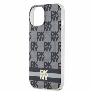 DKNY IML rūtainais mono raksts un drukātas svītras Magnētiskais viedtālruņa apvalks iPhone 15 / 14 / 13 - melna