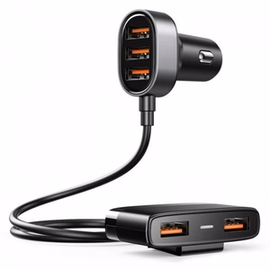 Joyroom ātrais automobiļu lādētājs ar 5 USB pieslēgvietām, 6,2 A, ar pagarināšanas kabeli, melns (JR-CL03)