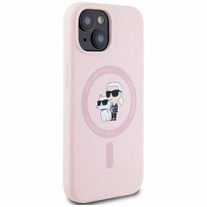 Karl Lagerfeld silikona Karl&Choupette Magnētiskais viedtālruņa apvalks iPhone 15 Plus - rozā