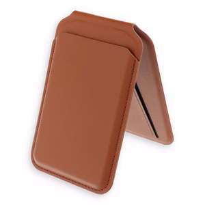 Ādas maks ar statni, saderīgs ar MagSafe Satechi Vegan Leather Wallet Stand brūns