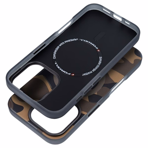 Viedtālruņa apvalks FORCELL F-PROTECT ar divslāņu 4D tehnoloģiju, militārā kritiena testa saderīgs ar MagSafe paredzēts IPHONE 16 PLUS deserta kamuflāža