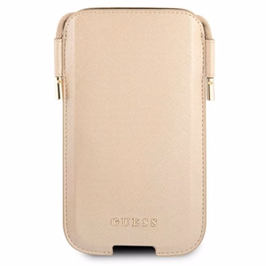 Guess Saffiano Pouch tālruņa soma, S / M izmērs, tālruņiem līdz 6.1", zelta krāsā