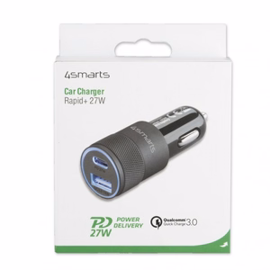 Auto lādētājs Rapid+ 27W ar Quick Charge, pelēks / melns
