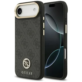 GUESS magnētiskais viedtālruņa apvalks IPHONE 17 Air, savietojams ar MagSafe GUHMP17MP4GRMDEK (PU apvalks ar 4G Strass logotipu) melns