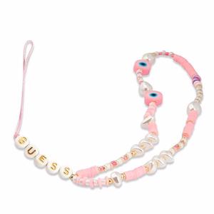 Guess Beads Shell GUSTSHPP plaukstas siksniņa tālrunim ar pērlītēm, rozā