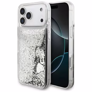 Guess Liq case. Glitter Charms for iPhone 17 Pro Max - silver