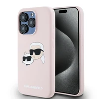 Karl Lagerfeld silikona Karl&Choupette magnētiskais viedtālruņa apvalks iPhone 15 Pro - rozā
