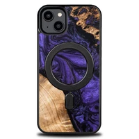 Koka un sveķu viedtālruņa apvalks iPhone 15 Plus Magnētiskais Bewood Unique Violet - violeta un melns