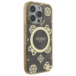 Guess IML peonija uz 4G fona Magnētiskais viedtālruņa apvalks iPhone 16 Pro - brūns