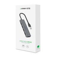 USB koncentrators Ugreen CM219 USB-A uz 4xUSB-A (MicroUSB barošanas bloks), pelēks