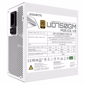 GIGABYTE UD750GM PG5 V2 ICE barošanas bloks - PCIe Gen 5.1, 80 PLUS Gold, pilnībā modulārs dizains, 120mm ventilators, ATX 3.1 saderīgs, ES kontaktdakša