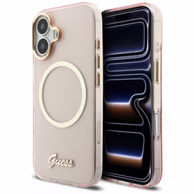 Guess IML Script Metal MagSafe Maciņš for iPhone 17 - rozā