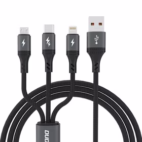 Dudao L3E 3 in 1 60W MicroUSB USB-C Lightning kabelis 1.2m - melns
