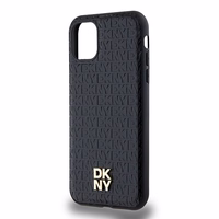DKNY ādas monogrammas raksts metāla logotips magnētiskais viedtālruņa apvalks iPhone 11 / Xr - melns