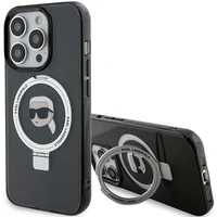 Karl Lagerfeld KLHMP15LHMRSKHK iPhone 15 Pro 6.1" melns/melns cietais apvalks ar gredzena statīvu Karl Head Magnētiskais