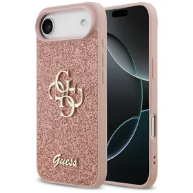 Oriģinālais apvalks GUESS 4G Liels logotips ar fiksētu glitter dizainu iPhone 17 Air rozā