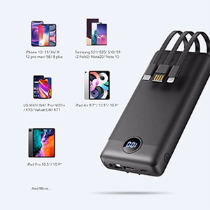 VEGER Portatīvais lādētājs 20000 mAh ar iebūvētu kabeli Micro USB / Type C / Lightning C20 (W2047 / W2059) melns