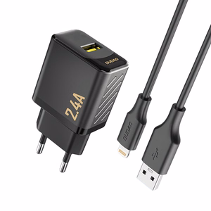 Dudao A23LEU 2.4A GaN EU USB-A Wall Lādētājs with USB-A to Lightning Kabelis - Melns