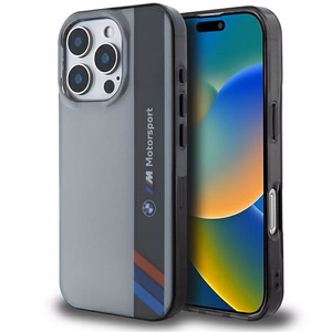 BMW Motosport IML vertikālā svītra iPhone 16 Pro apvalks - pelēks