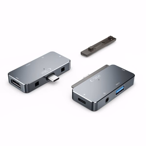 HUB Tech-Protect V6 4in1 USB-C - USB-A 3.0 / USB-C PD100W / HDMI / mini jack 3.5mm - pelēks