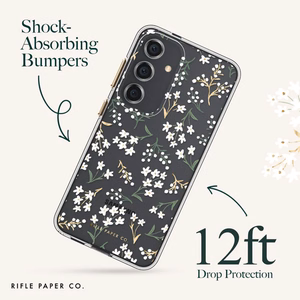 Rifle Paper Co. īpaši plāns pretmikrobu vāciņš ierīcei Samsung Galaxy S24+, ar “Petite Fleurs” rakstu