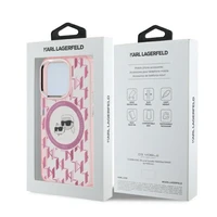 Karl Lagerfeld IML Monogram Karl & Choupette Head MagSafe apvalks iPhone 15 Pro Max - rozā