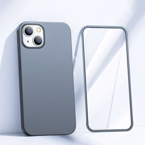 Joyroom 360 pilns viedtālruņa apvalks ar priekšējo un aizmugurējo vāciņu iPhone 13 + rūdītā stikla aizsargstikls pelēks (JR-BP927 tranish)