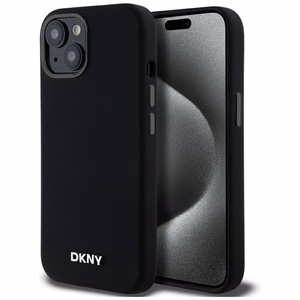 DKNY Šķidrs silikona mazs metāla logotips magnētiskais viedtālruņa apvalks iPhone 14/15/13 - melns