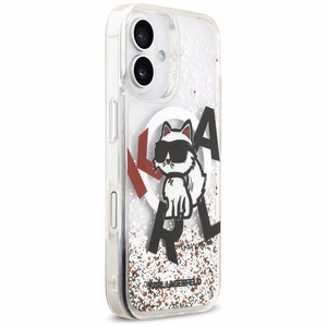 Karl Lagerfeld Šķidrais Spīdums Choupette Logo Magnētiskais Viedtālruņa apvalks iPhone 17 - Caurspīdīgs