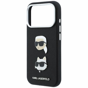 Karl Lagerfeld Saffiano Karl & Choupette Heads Pins & Logo vāciņš modelim iPhone 18 Pro / 17 Pro – melns