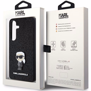 Karl Lagerfeld fiksēts mirdzošs Ikonik logotipa metāla piespraudes viedtālruņa apvalks Samsung Galaxy S24+ - melns