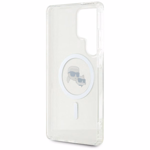 Viedtālruņa apvalks Karl Lagerfeld Button Karl & Choupette Heads Izdrukāts logotips MagSafe Samsung Galaxy S25 Ultra - balts