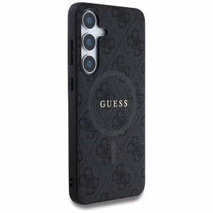 Guess Ādas 4G Krāsains Gredzens Klasiskais Logotips Magnētiskais Viedtālruņa apvalks Samsung Galaxy S25 Plus melna