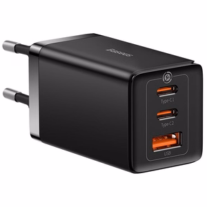 Sienas lādētājs Baseus GaN5 Pro 2xUSB-C + USB, 65W (melns)